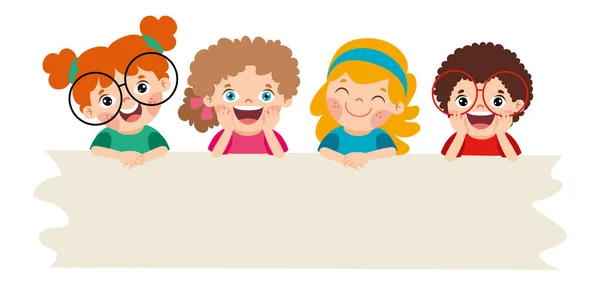 Dibujos Animados Niños Con Banner Blanco — Vector de stock