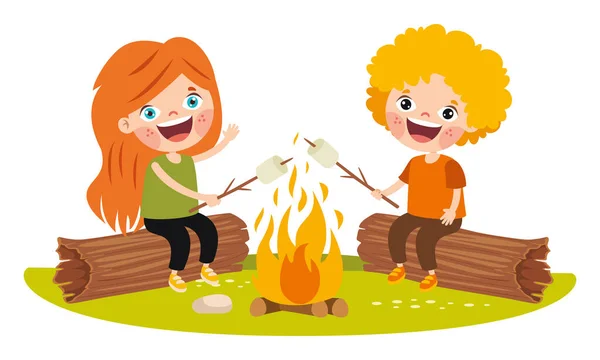 Cartoon Kids Camping Nature — Stockový vektor