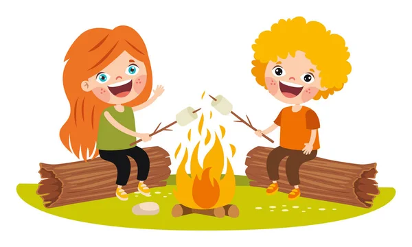 Cartoon Kids Camping Nature — Stock Vector