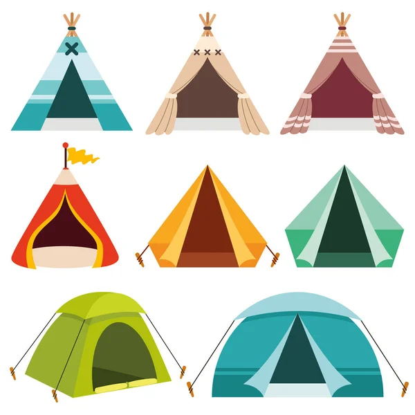 Набор Разнообразных Красочных Палаток — стоковый вектор