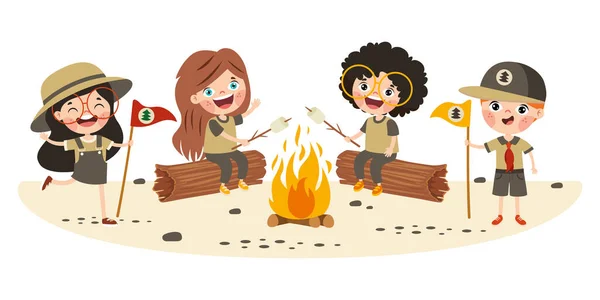 Cartoon Illustration Little Scouts — Vector de stock