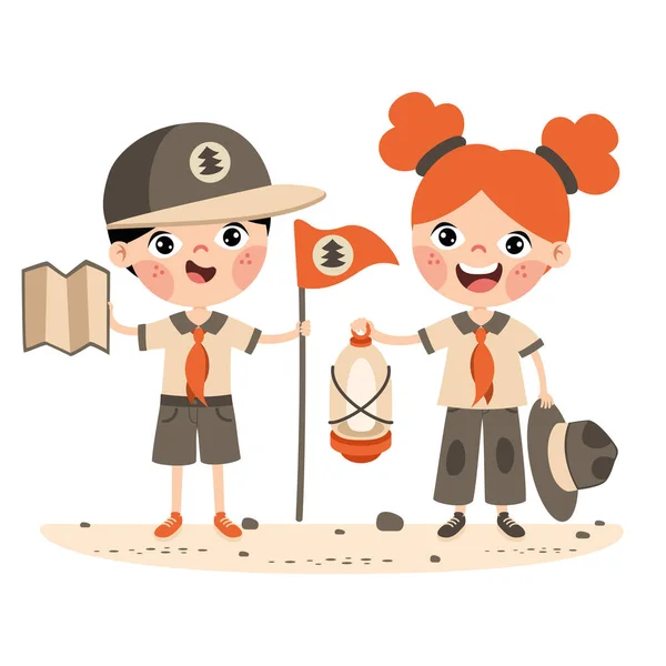 Cartoon Illustration Little Scouts — Stockvektor