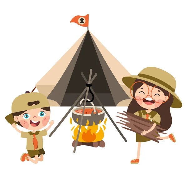 Cartoon Illustration Little Scouts — Stockvektor