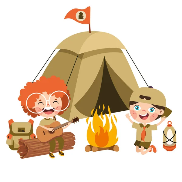 Cartoon Illustration Little Scouts —  Vetores de Stock