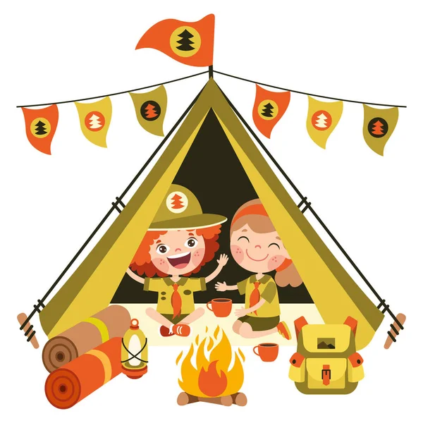 Cartoon Illustration Little Scouts —  Vetores de Stock