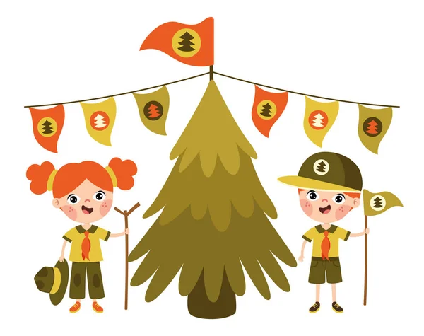 Cartoon Illustration Little Scouts — Stock Vector