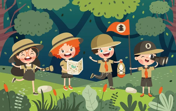 Cartoon Illustration Little Scouts — Stok Vektör