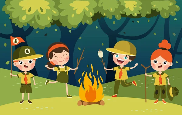 Cartoon Illustration Little Scouts — Vetor de Stock