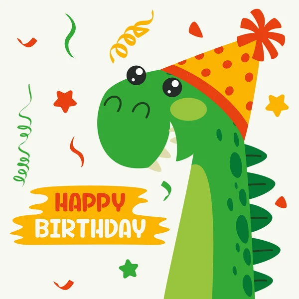 Dinozor Karakterli Doğum Günü Kartı — Stok Vektör