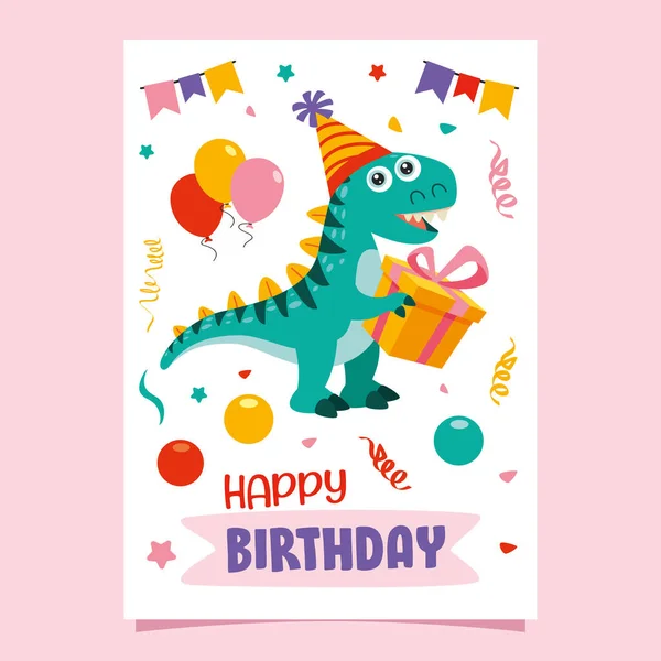 Birthday Card Dinosaur Character — Vetor de Stock