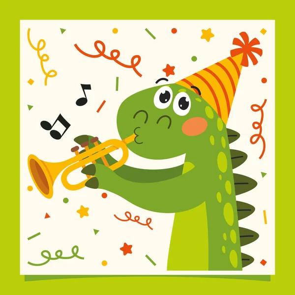 Birthday Card Dinosaur Character — Stok Vektör