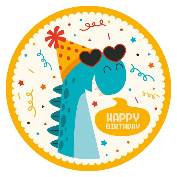 Birthday Card Dinosaur Character — Stock Vector