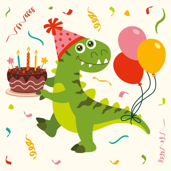 Birthday Card Dinosaur Character — Stok Vektör