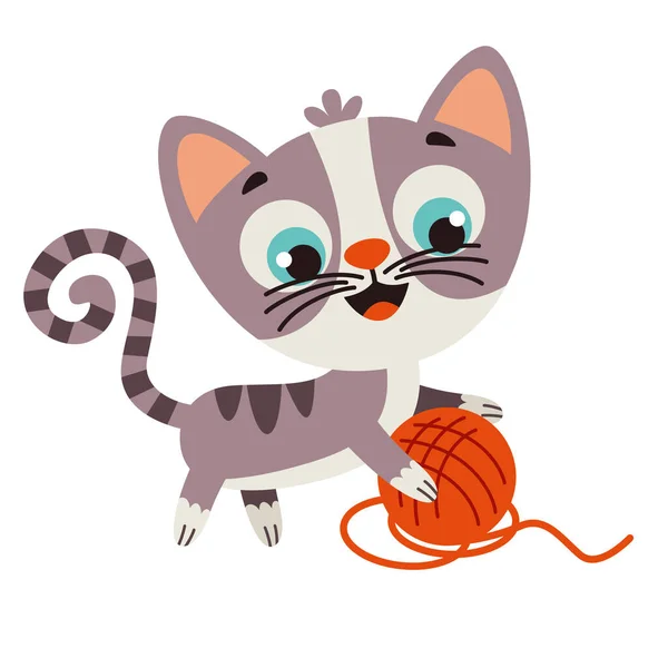 Cartoon Cat Playing Yarn —  Vetores de Stock