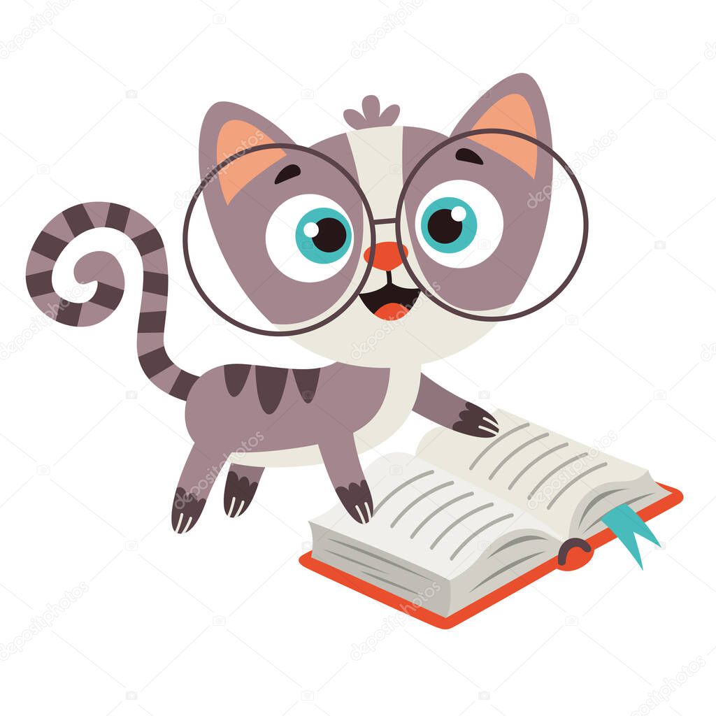 Cartoon Drawing Of A Cat Reading Book