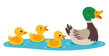 Cartoon Illustration Of Mother And Baby Ducks