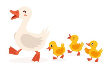Cartoon Illustration Of Mother And Baby Gooses