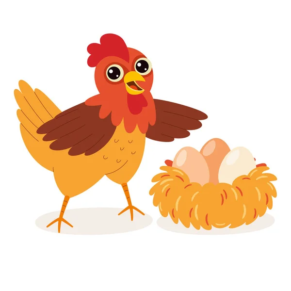 Cartoon Chicken Posing Eggs — Wektor stockowy
