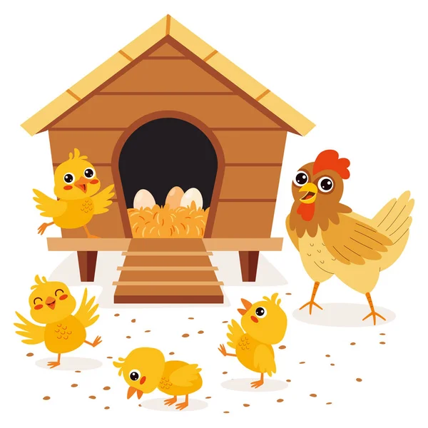 Мультфильм Курице Цыплятах — стоковый вектор