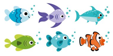 Set Of Various Cartoon Fishes