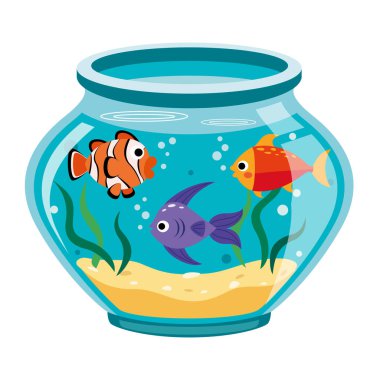 Cartoon Fishes In An Aquarium