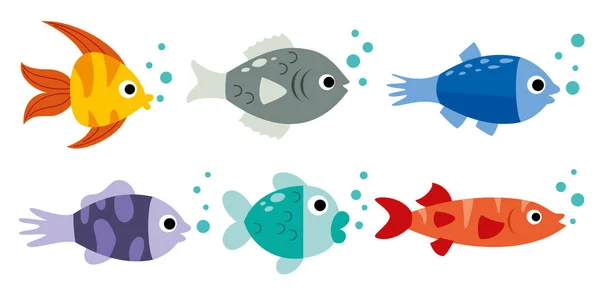 Set Various Cartoon Fishes — Vector de stock