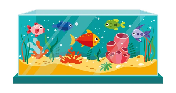 Cartoon Fishes Aquarium — Vetor de Stock