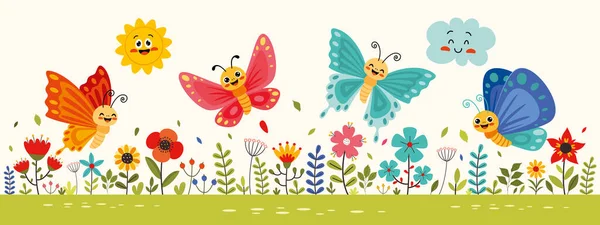 Flat Drawing Colorful Butterflies — ストックベクタ