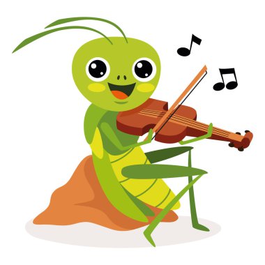 Cartoon Illustration Of A Grasshopper Playing Violin