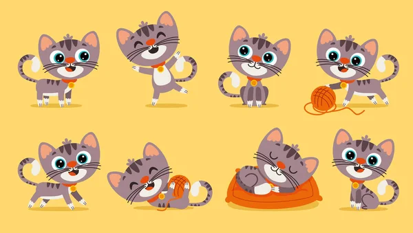 Set Cartoon Cat Poses — Stock Vector