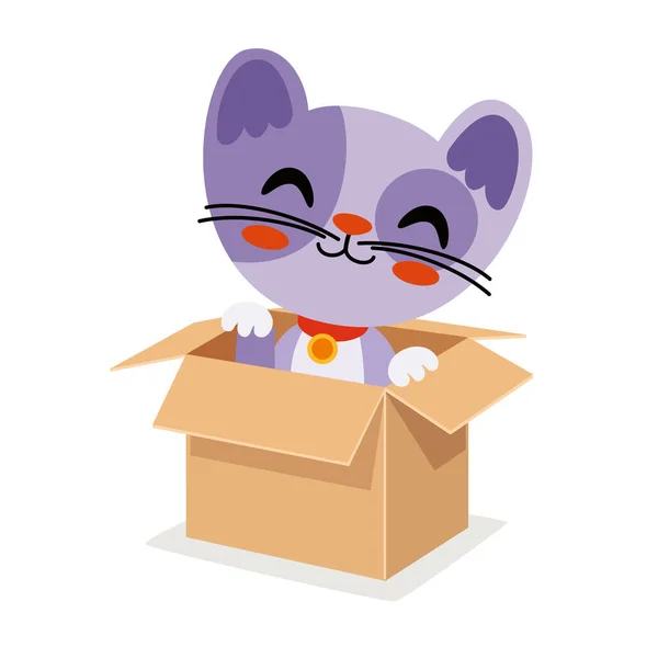 Cartoon Cat Posing Box — Vetor de Stock