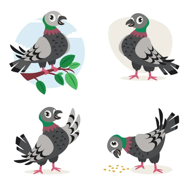 Dessin Animé Pigeons Mignons — Image vectorielle