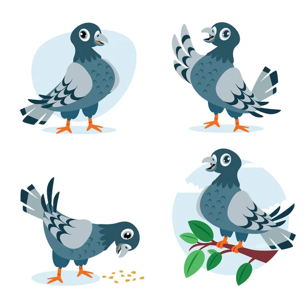 Dessin Animé Pigeons Mignons — Image vectorielle