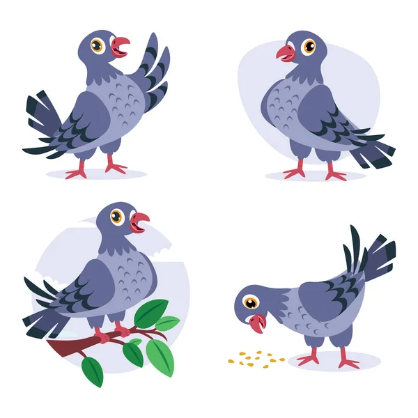 Cartoon Drawing Cute Pigeons — Stock Vector