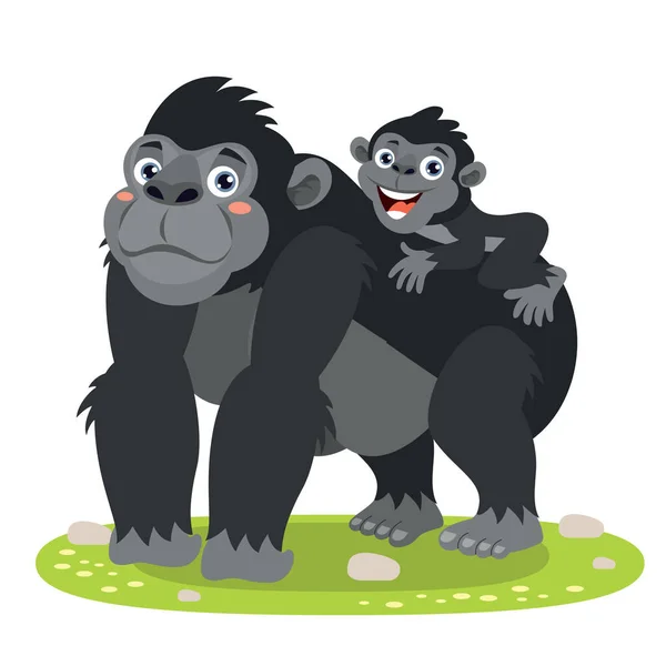 Cartoon Illustratie Van Een Gorilla Familie — Stockvector