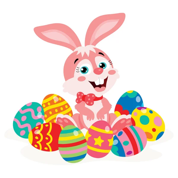 Conejo Dibujos Animados Con Huevos Pascua — Vector de stock