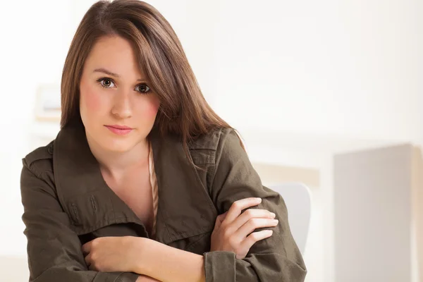 Cute Caucasian girl at work — Stock Photo, Image