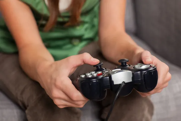 Cute female gaming at home — Stock Photo, Image