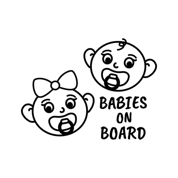 Babies on board car window sticker silhouette design. Warning friendly vinyl design — Stockvektor