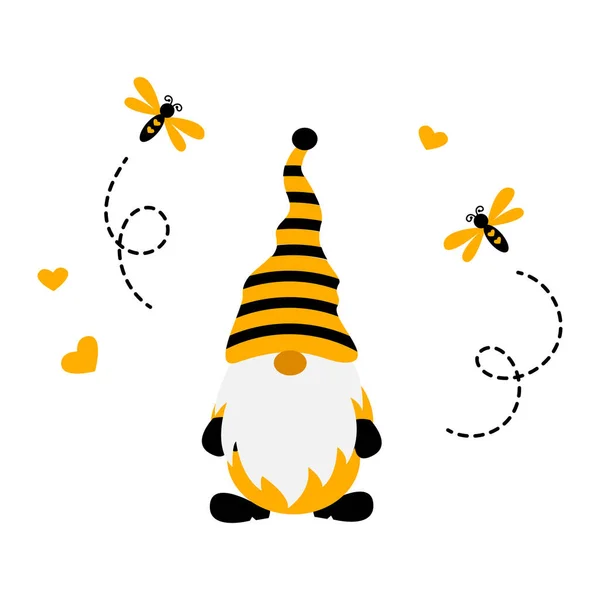 Bumble Včela Gnóm Roztomilé Kreslené Ilustrace Žluté Včely Trpasličí Kliparty — Stockový vektor