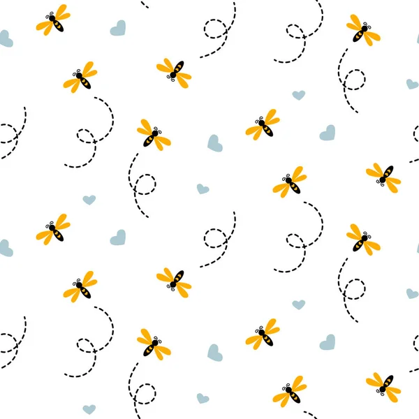 Honey Bees White Background Seamless Pattern Honey Bees Fabric Wrap — 스톡 벡터