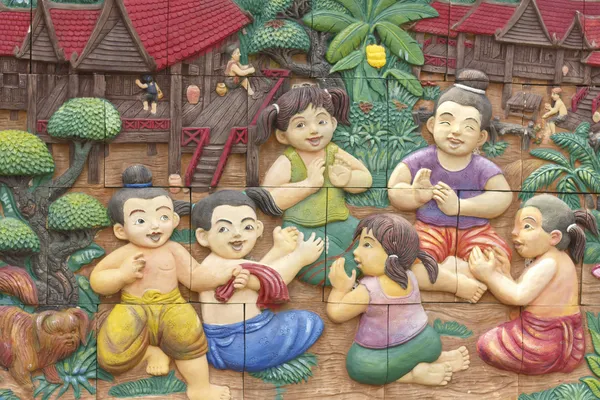 泰国传统模式壁雕 — 图库照片