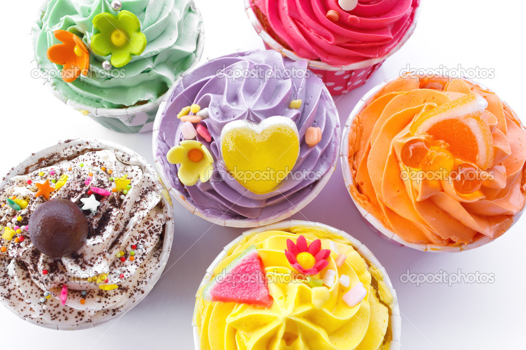 colorful of cupcake selection on wihte