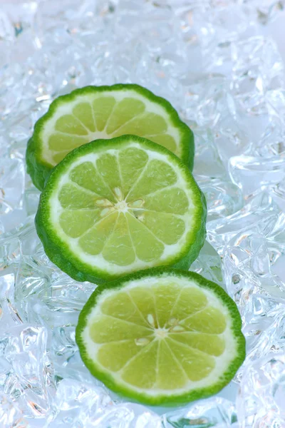 Bir buz arka planda izole limon — Stok fotoğraf