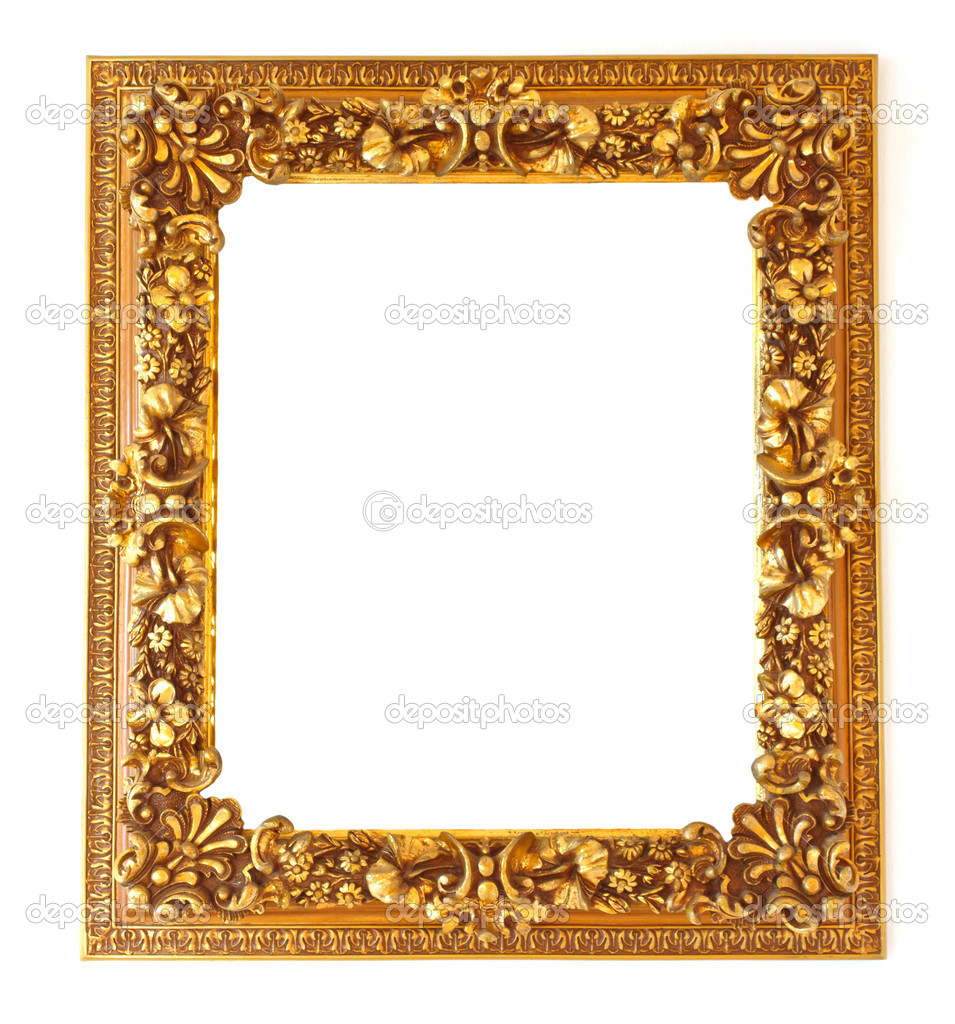 old antique golden frame isolated on white background
