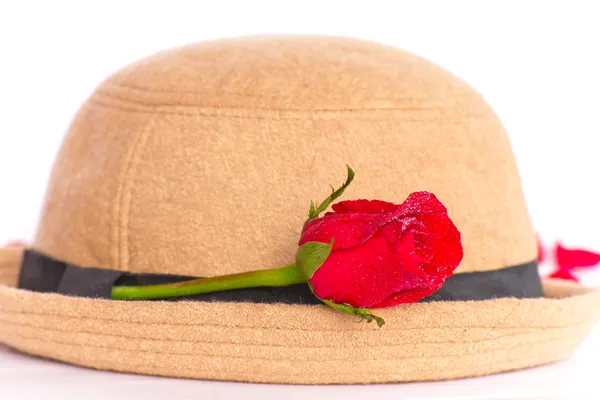 Rose rouge avec chapeau Dame — Photo