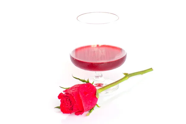 Red rose with wine glass — Stock Photo, Image