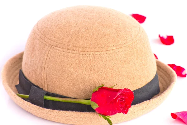 Rose rouge avec chapeau Dame — Photo