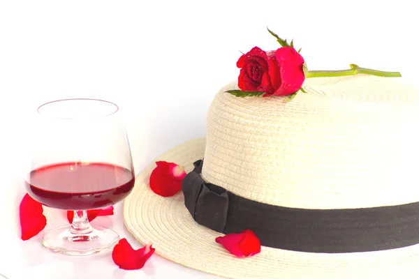 Red rose with hat Lady — Stock Photo, Image