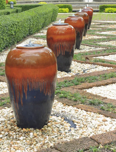 Colorful of many Jar fountain in garden — Stock Photo, Image